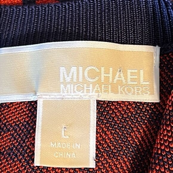 Michael Michael Kors Navy Red Patterned Midi Dress Size L fits like a medium - Picture 10 of 11